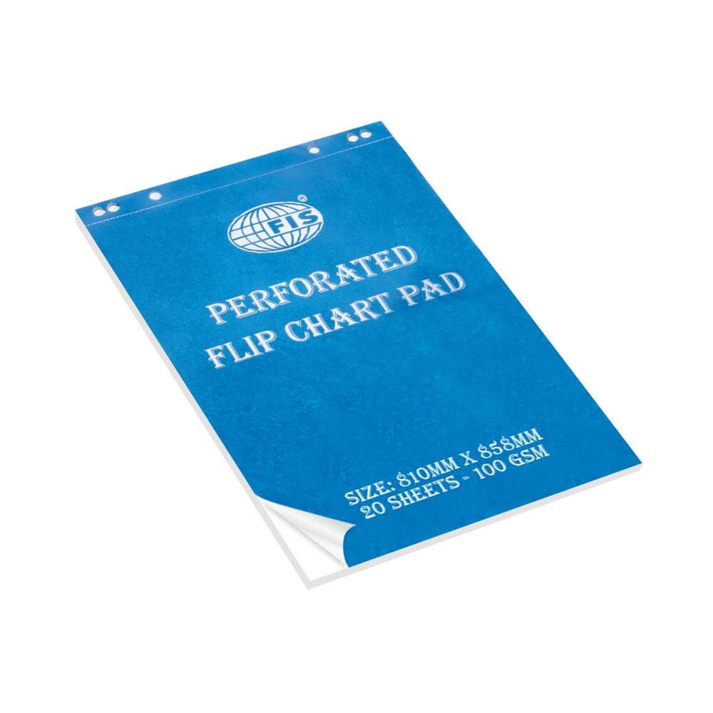 FIS® Perforated Flip Chart Pad, Size: 810x585mm, 100gsm Plain White Paper, 20 Sheets Per Pad-FSFC20-B