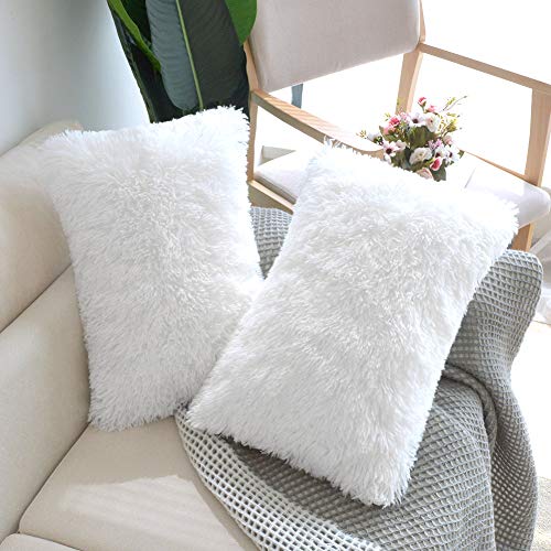 Image of Faux Fur Throw Pillow Covers Lumbar Decorative Pillows 12x20 Inch