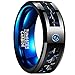 NUNCAD Men's 8mm Black Tungsten Carbide Ring Blue Carbon Fiber Polished Finish Comfort Fit