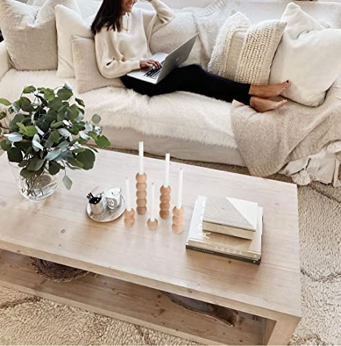 Gurfuy Wood Candle Holders Set Of 5 - Rustic Long Wooden Candlestick Holders Bulk Un Finished Nature Wood Decorative Candle Stand For Table Wedding Dinning Centerpiecesfestival (Bead Cylinder) #TOP4