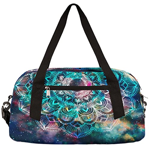 Mandala Galaxy Nebula Gym Bag for Women and Men,Ethnic Flower Floral Small Duffel Bag for Sports, Gyms, Yoga, Weekend Getaway, Travel Overnight Bag Workout Bag Cheer Dance Bag for Girls Boys Teen