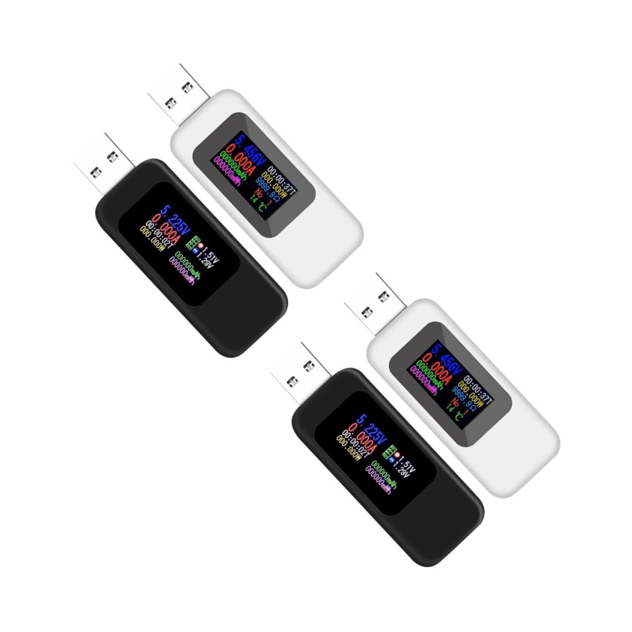 balacoo 4pcs USB Voltage and Tester Digital Multimeter High-Definition Display Accurate USB Power for Voltage and Capacity Measurement Black White Battery Not Included