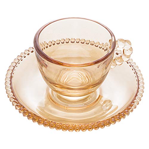 Wolff Conjunto 4 Xícaras Café com Pires Pearl, Cristal, Âmbar, 80 ml