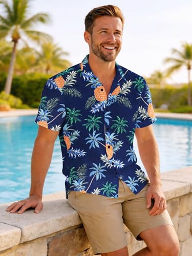 Image of Yoimira Hawaiian Shirts for Men, Print Mens Casual Short Sleeve Button Down Shirts Floral Aloha Beach Shirt
