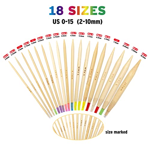 Bamboo Circular Knitting Needles 16 Inch For Beginners, 18 Pairs Wooden Round Knitting Needles For Yarn With Colored Plastic Tube, 18 Sizes Us 0-15 (2-10Mm), Double Pointed Flexible Knitting Needles #TOP1
