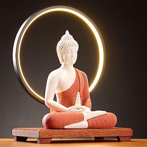 Qinlang 12SD 12 Inch Red Buddha Statue And 15.74 Inch Led Circle Table Lamp thumb #2