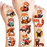 96PCS Red Panda Temporary Tattoos Birthday Party Decorations Favors Supplies Decor Cute Funny Forest Woodland Zoo Jungle Safari Animal Tattoo Stickers Gifts For Kids Boys Girls School Prizes Carnival