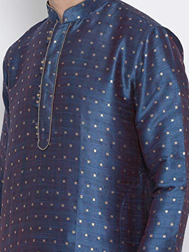 Image of VASTRAMAY Men's Blue Cotton Silk Blend Kurta