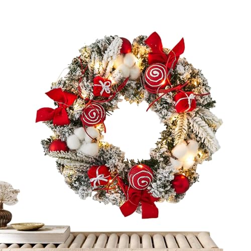 Pcingsia Ghirlanda natalizia da esterno con luci, 30 cm, decorazioni natalizie con luci a LED e sfere, ornamento per le vacanze, ghirlanda natalizia per porta d'ingresso, funzionamento a batteria