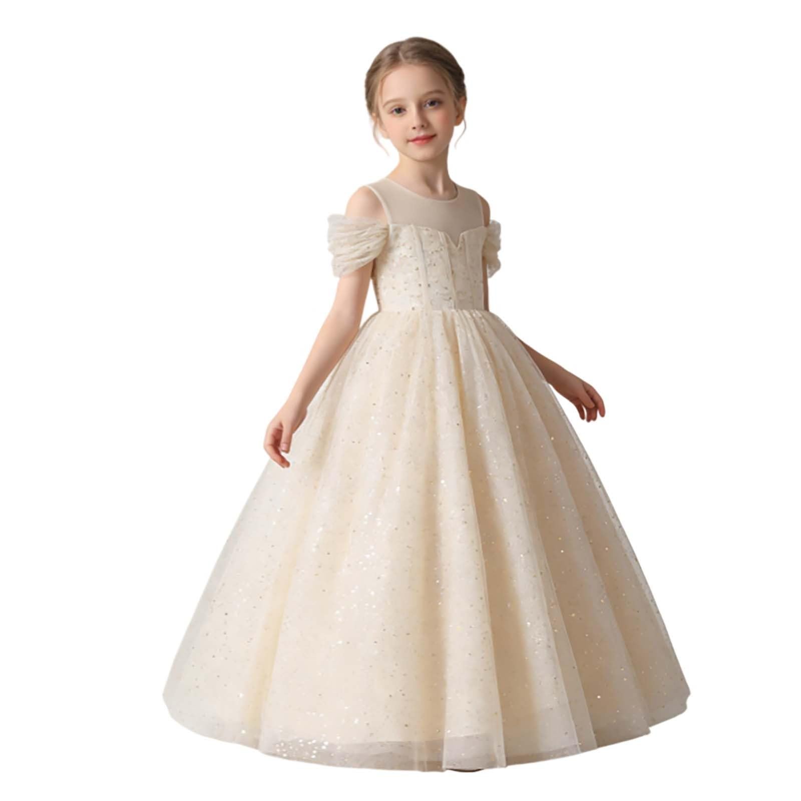 Vestidos Niña Boda-Vestido con Hombros Descubiertos para niñas, Vestido de Fiesta Elegante con Volantes, Vestido de Noche Formal para Desfile, Recital y actuación.
