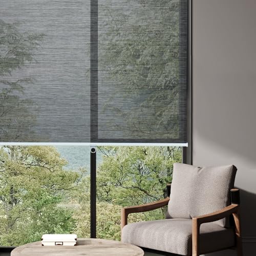 PieceNat Woven Paper Roller Shades – Light Filtering Cordless Window Blinds – Natural Look, Safe for Kids & Pets, Perfect for Kitchen, Living Room & Office(Charcoal Black, 35' W x 72' H)