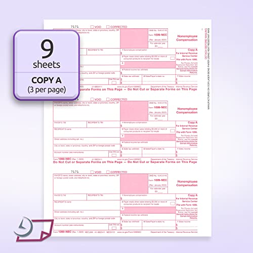 image for NextDayLabels 1099-NEC Forms for 2023, 4-Part Tax Forms, Vendor Kit of