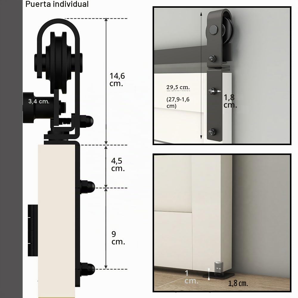 TSMST 107cm Kit de herrajes para puerta de granero deslizante plegable para 2 puertas, juego de rieles para puerta de granero, (puerta no incluida)