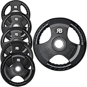 Olympic Weight Plate Tri Grip Disc Rubber Coated Cast Iron Weights Plate Set Solid Lifting Plates 3 Handles Portable Vinyl for Deadlift Barbells Dumbbell Bars Strength Training Home Gym Fitness Workout 2.5kg, 5kg, 10kg, 15kg, 20kg Single & Set