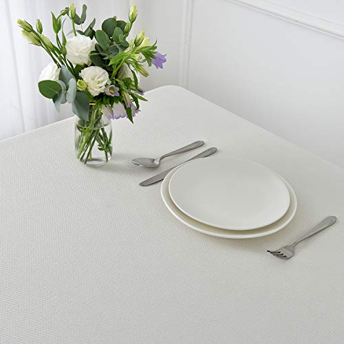 Image of maxmill Rectangle Textured Tablecloth Waterproof Spillproof Wrinkle Free Table Cloth, Kitchen Dining Tabletop Decoration, Fabric Table Cover for Outdoor and Indoor Use, 52 x 70 Inch, Ivory
