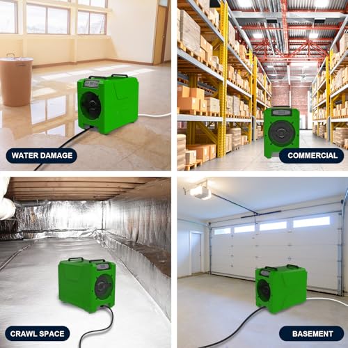 Image of Mounto 150 Pints Compact Commercial Dehumidifier, LGR Technology, Built-in Pump, ETL Certified, Ideal for Large Spaces, Water Damage Restoration, Industrial Use (Green)