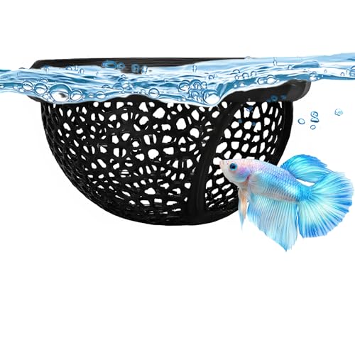 Grotte flottante Betta - Décoration d'aquarium imprimée en 3D avec anneau d'alimentation - Hamac noir pour crevettes, guppies et petits poissons - Noir
