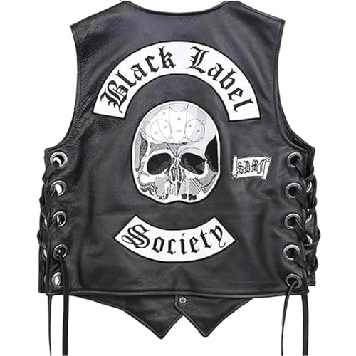 Black Label Biker Society Real Leather Vest | BLS Skull Biker Gothic Free style Sleeveless Jacket3