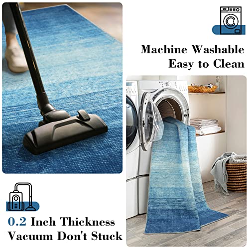 Wonnitar Modern Ombre Washable 2X6 Runner Rug For Hallway,Blue Abstract Bathroom Rug Runner,Non-Slip Low Pile Gradient Soft Entryway Carpet Runner For Laundry Entrance Kitchen #TOP2