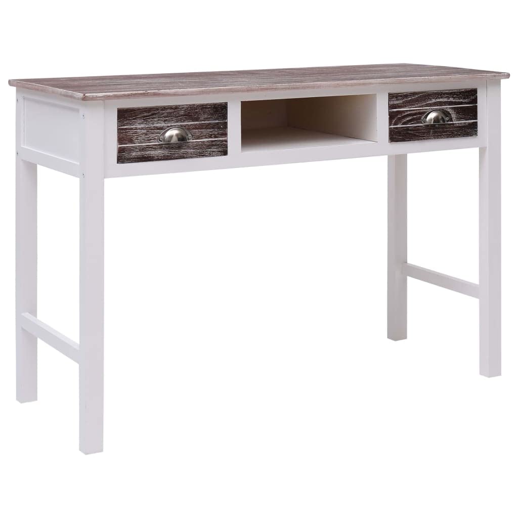 Bureau en bois de paulownia marron 110x45cm avec 2 tiroirs