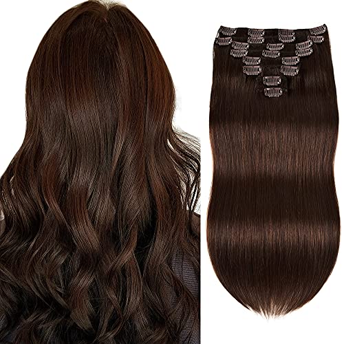 Clip In Human Hair Extensions for Women 14 inch 8 Pcs 100g Brown Remy Clip In Hair Extensions Straight Full Head Hair Extensions Real Human Hair Clip Ins