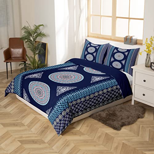 Boho Decor Bedding Set Bohemian Flower Duvet Cover King,Mandala Paisley Medallion Comforter Cover,Moroccan Aztec Bed Set Ethnic Tribal Exotic Striped European Style Bedroom Decor Black Purple #TOP1