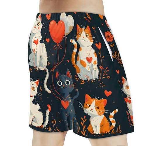 Men's Swim Trunks Size S Cat Balloons with Mesh Lining Soft Breathable Quick Dry Beach Shorts Black3