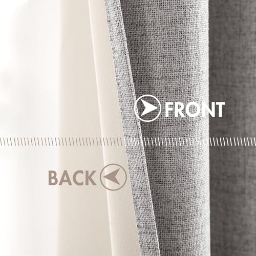 Image of MIULEE Linen Texture Curtains for Bedroom Solid 100% Blackout Thermal Insulated Light Gray Curtains Grommet Room Darkening Drapes for Living Room 52x63 Inch (2 Panels)