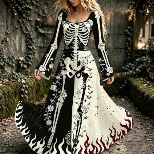 Qaezyco Halloween Dresses For Women,Halloween Dresses For Women Skeleton 3d Graphic Dress 2026 Spooky Season And Day Of The Dead Cosplay Costumes(01_Black,Large) - image 3