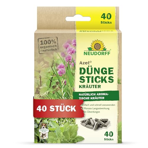 Neudorff Azet DüngeSticks für Kräuter – Bio Kräuterdünger sorgt für kräftiges Wachstum und aromatische Kräuter mit 2 Monaten Langzeitwirkung, 40 Stück