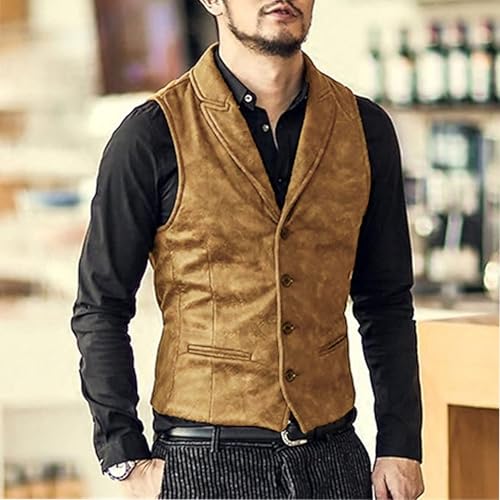 Maiyifu-GJ Men Vintage Suede Leather Vest Lightweight Slim Fit Casual V Neck Waistcoat Winter Sleeveless Lapel Collar Jacket2