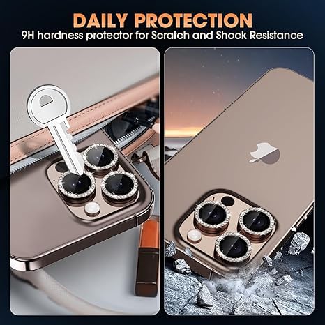 Image of for iPhone 16 Pro /16 Pro Max Camera Lens Protector Bling Individual Metal Diamond Ring 9H Hardness Scratchproof Protector, Stylish Phone Accessories, Case Friendly (Desert Titanium Diamond)