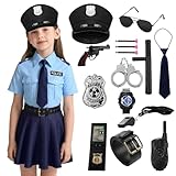 Marypaty Disfraces de Policias para Niños Disfraz de Policias de Lujo Disfraces de Halloween Niño Niña Uniforme de Policia Accesorios (Niña, Large)