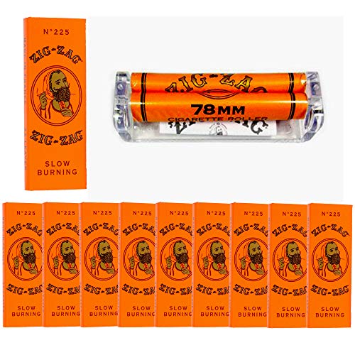 Zig Zag Ultra Thin Cigarette Rolling Papers 1 1/4 Size 10 Pack and 78mm Roller