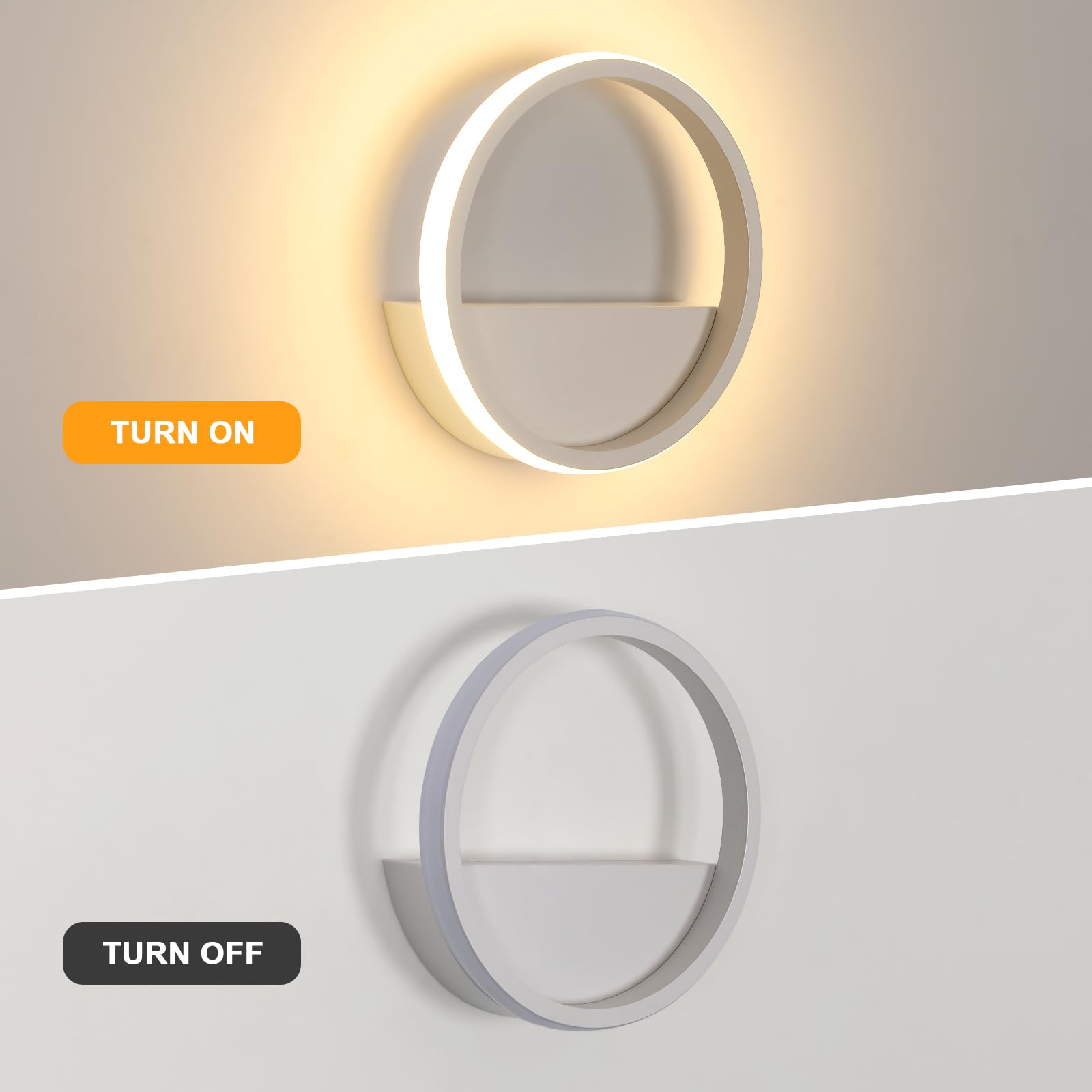 Riserva Rotonda Applique da Parete Moderno, 12W LED Lampada da Parete Interno, Bianco Lampada a Muro Alluminio per Camera da Letto, Soggiorno, Corridoio, Scale, Bianco Caldo 3000K