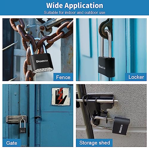 Image of 1 Pack disecu Heavy Duty 4 Digit Combination Lock, Anti-Error Feature, 2.5 Inch Long Shackle Outdoor Waterproof Padlock for School Gym Locker, Fence, Gate, Toolbox (Brass)