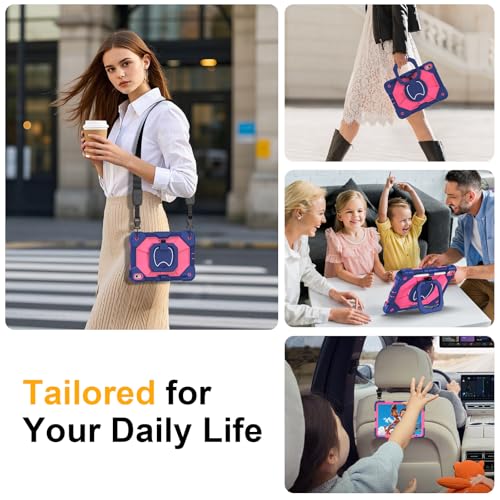Image of Case for iPad A16 11th /10th Generation 11 inch /10.9 inch 2025 /2022, Ubearkk for iPad a16 case with Screen Protector, 360 Degree Rotating Stand Shoulder Strap Pencil Holder, Navy Pink
