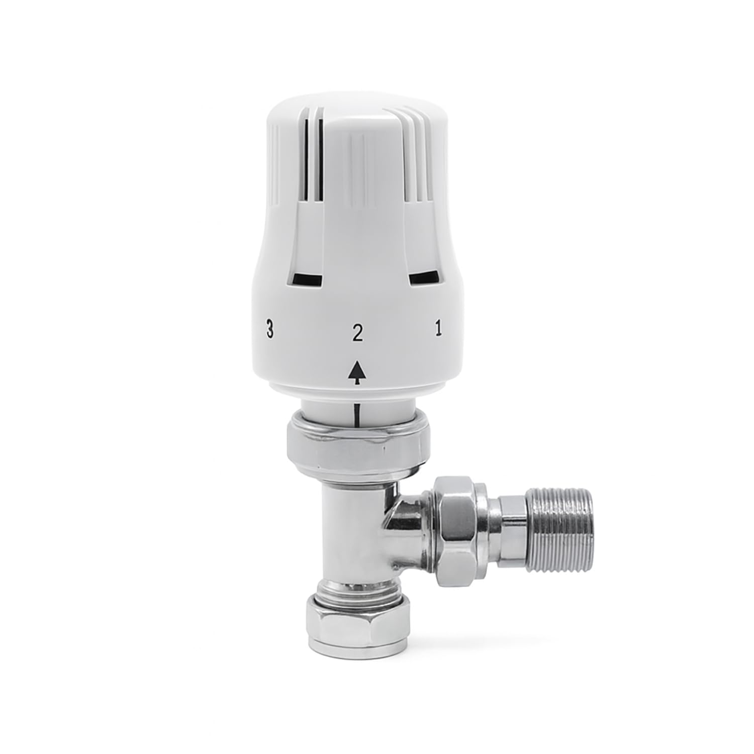 Strata 2 TRV 15mm Angled Single White Chrome-Plated Radiator Valve
