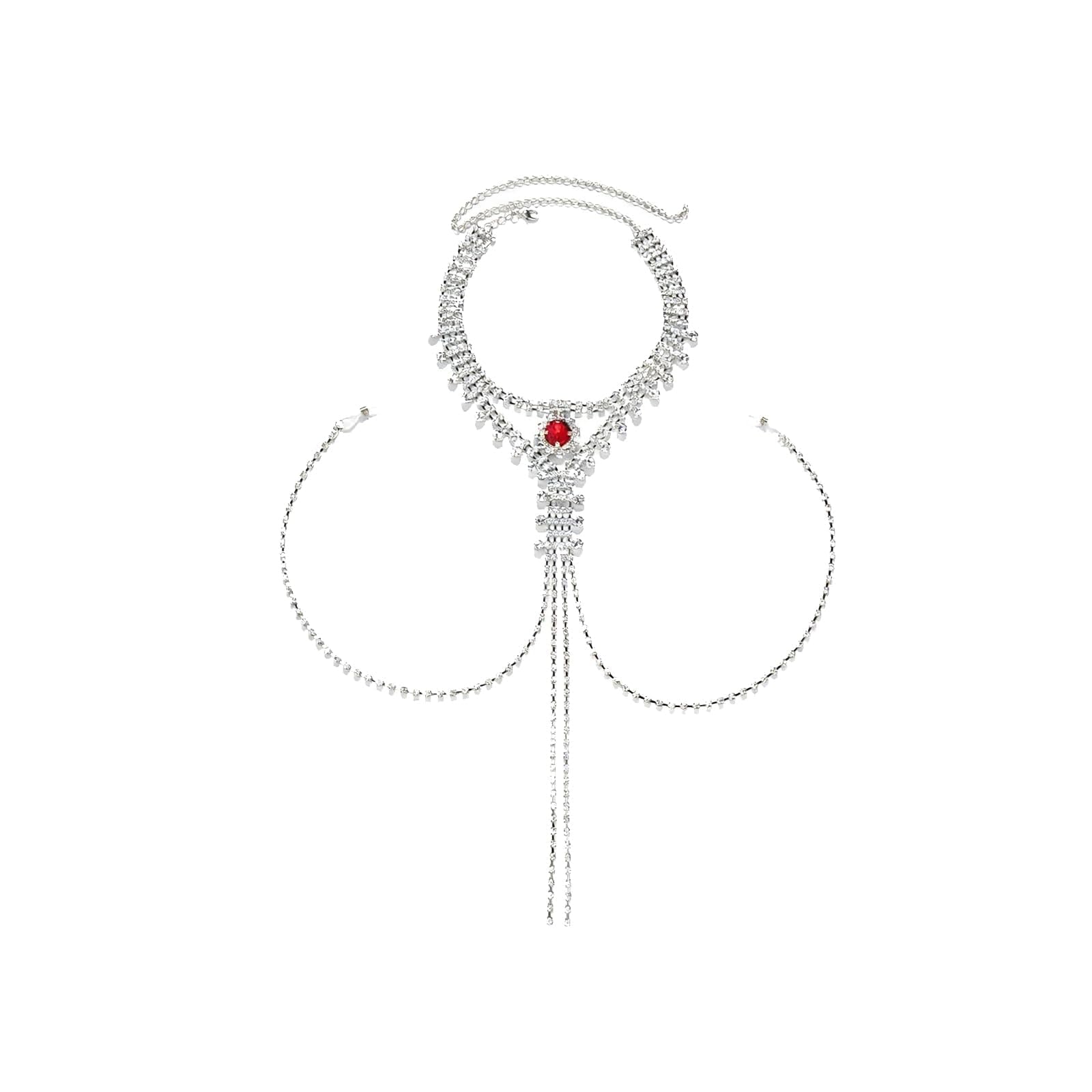 Rhinestone Red Stone Body Chain Non Piercing Nipple Chain Necklace Crystal Chest Chain Sexy Lingerie Nipple Jewelry Rave Body Jewelry for Women(Red Stone)