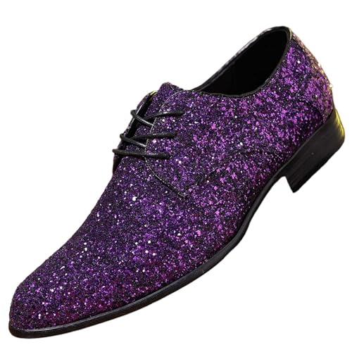 Chaussure Homme Ville à Paillettes Brillant Chaussure Mariage Homme Bout Pointu à Lacets Oxfords et Derbies Style Britannique Derby Petit Talon Semelle...