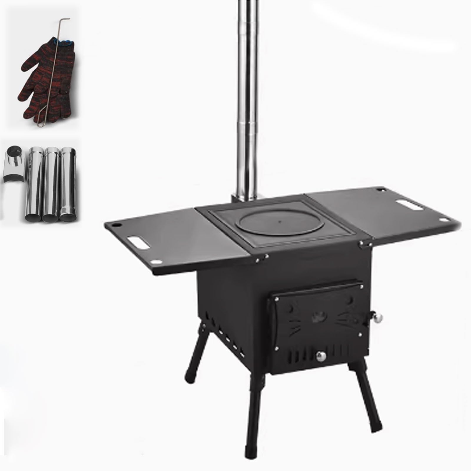 Braciere da Esterno Piedini di Appoggio Ripiegabili Materiale della Lamiera d'Acciaio Stufa A Legna Design della Valvola di Ventilazione Stufe A Legna(78 * 40.5 * 49.5CM)