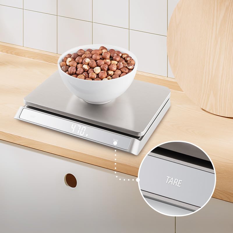 ETA Grande digitale Küchenwaage I 15kg I Grammwaage mit 1g Teilung I Edelstahl Feinwaage mit Tara-Funktion I Haushaltswaage mit LED-Display & Touch-Bedienung I Backwaage inkl. Batterien