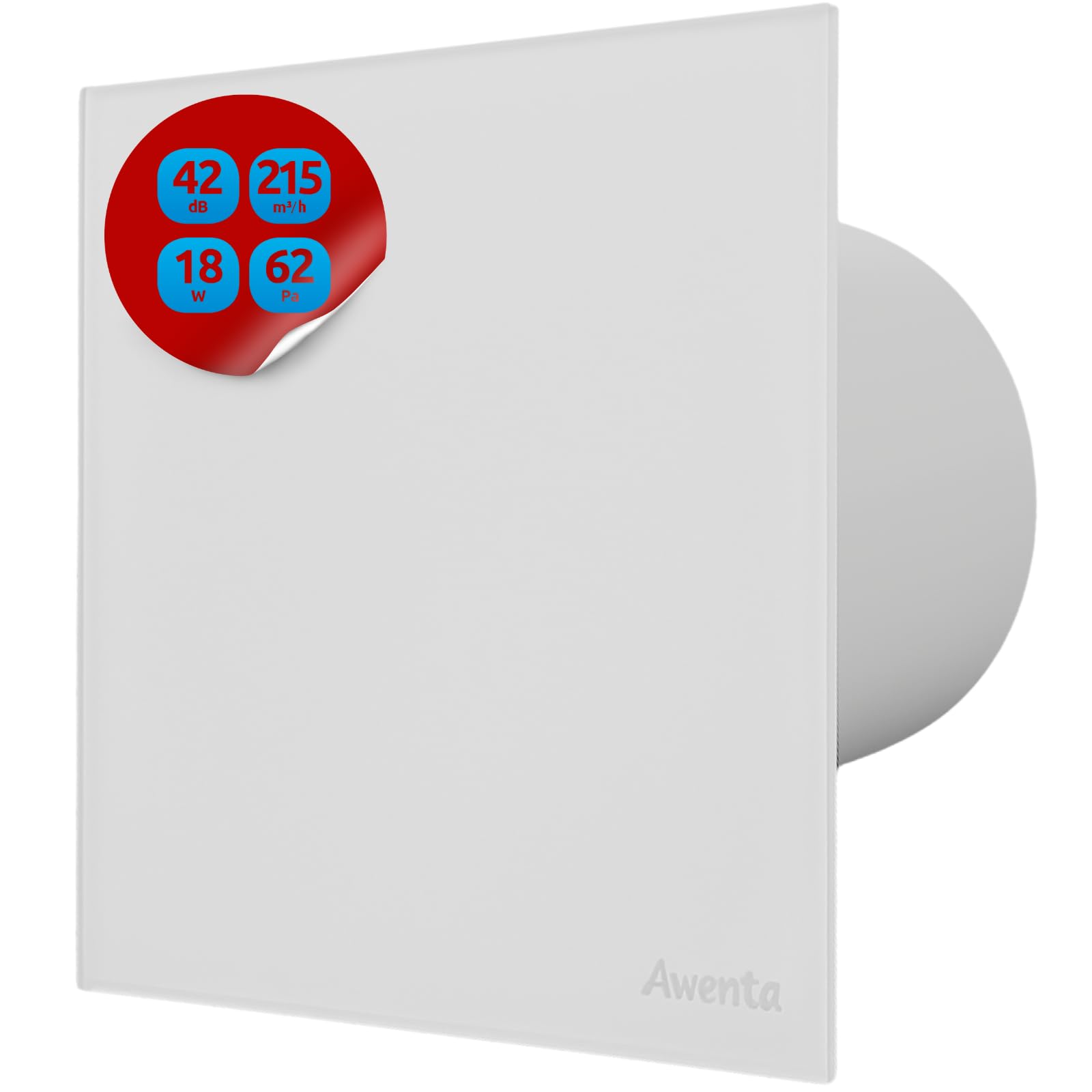 MKK Lüfter Abluftventilator Wohnraumlüfter Echtglas Designfront matt weiß IPX4 Wandmontage Badlüfter Ventilator Leistungsstark (Drezahlregler, Ø 125 mm)