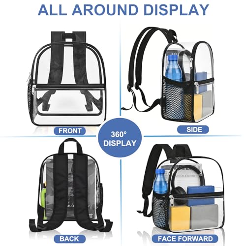 Image of Busiuw Clear Backpack for Stadium Events 12x12x6, Clear Bag Stadium Approved Mini Small Sports Fan Backpacks with Front Pocket for Sport Concert Work Travel(Enhanced Straps,Black)