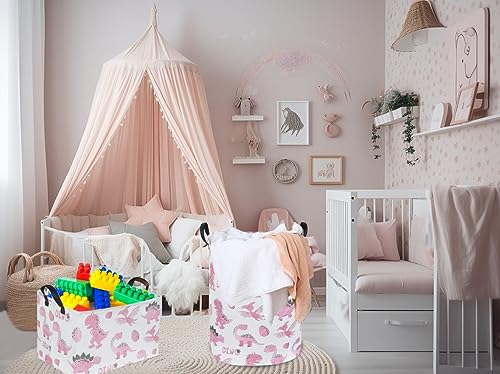 Image of Rectangular Pink Baskets,Dinosaur Basket Cute Storage Basket Organizer for Kids Room Dinosaur Decor ,Clothers,Toys Box,Books,Kid's Gifts Storage. (Pink Dinosaur)