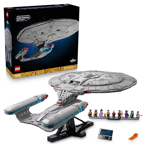 LEGO Icons Star Trek: U.S.S. Enterprise NCC-1701-D - Set Adulte - Maquette & Décoration - 2 Mini-Navettes, Fonction Séparation & 9 Minifigurines Dont Jean-Luc Picard & William Riker - Cadeau 10356
