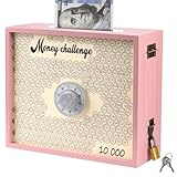 Mczxon 10000 Savings Challenge Box with Lock, Large Wooden 10k Money Saving Box Saver $10,000 Reusable Coin Money Challenge Cash Vault Save Boxes Tracker Piggy Bank for Adults Kids, Pink
