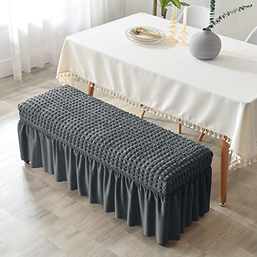 Imonofit 3D Spandex Seersucker Bench Covers For Dining Room, Soft Stretch Upholstered Bench Seat Slipcover For Living Room, Kitchen And Bedroom, Washable Removable Dining Bench Protector，Dark Gray #TOP1