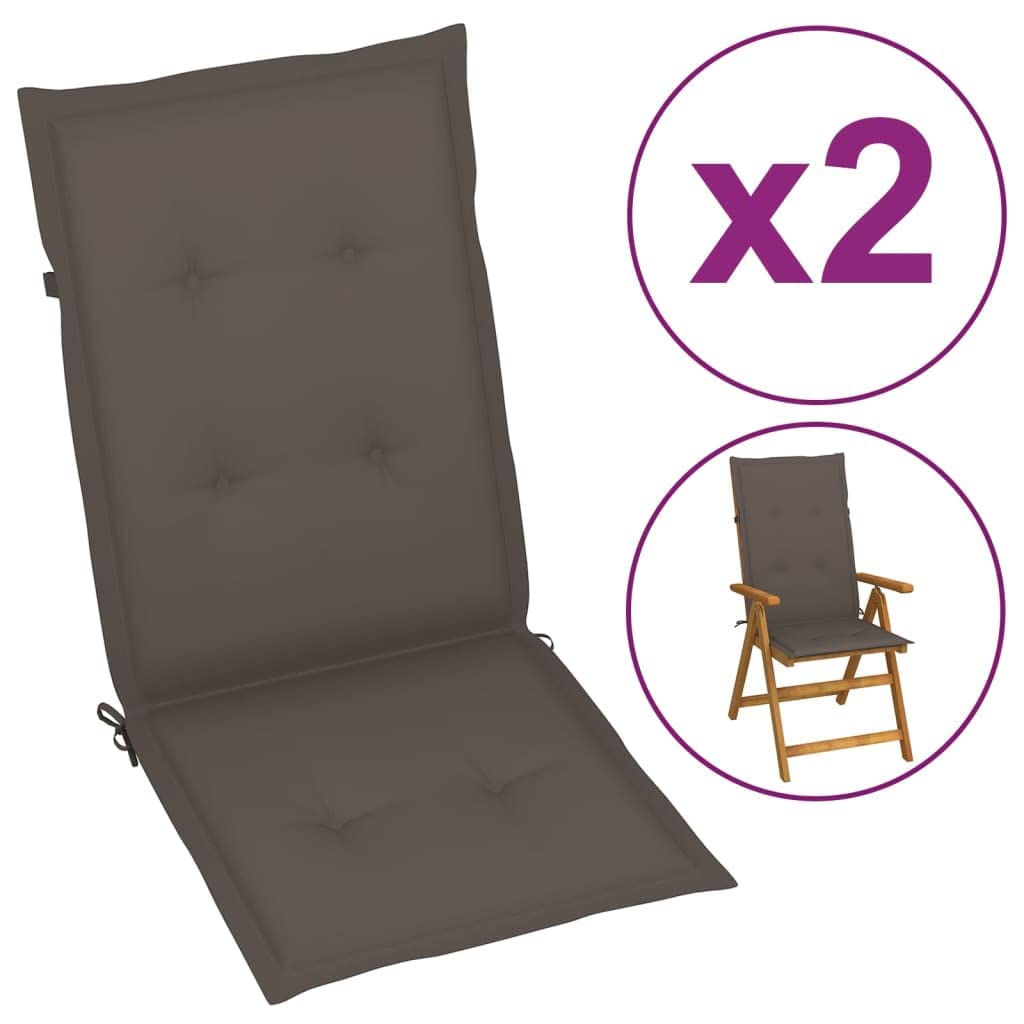 Cuscino per sedia da giardino, 2 pezzi, per sedie a sdraio con schienale alto, design universale, per interni ed esterni, balcone, terrazza, con 2 laccetti, tortora, 120 x 50 x 3 cm