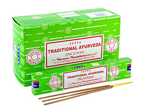 Hari Deals Satya - Fragancias de incienso para sándalas, madera, lavanda, campeón, almizcle, vibraciones, Namaste Nag Champa Reiki Rose 6 paquetes (tradicional ayurveda)